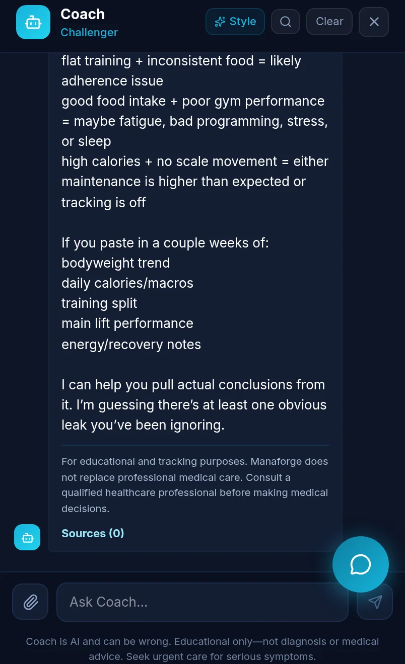 Actual Manaforge sample Coach conversation