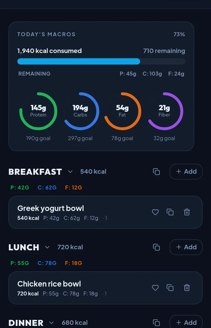 Manaforge sample nutrition tracking